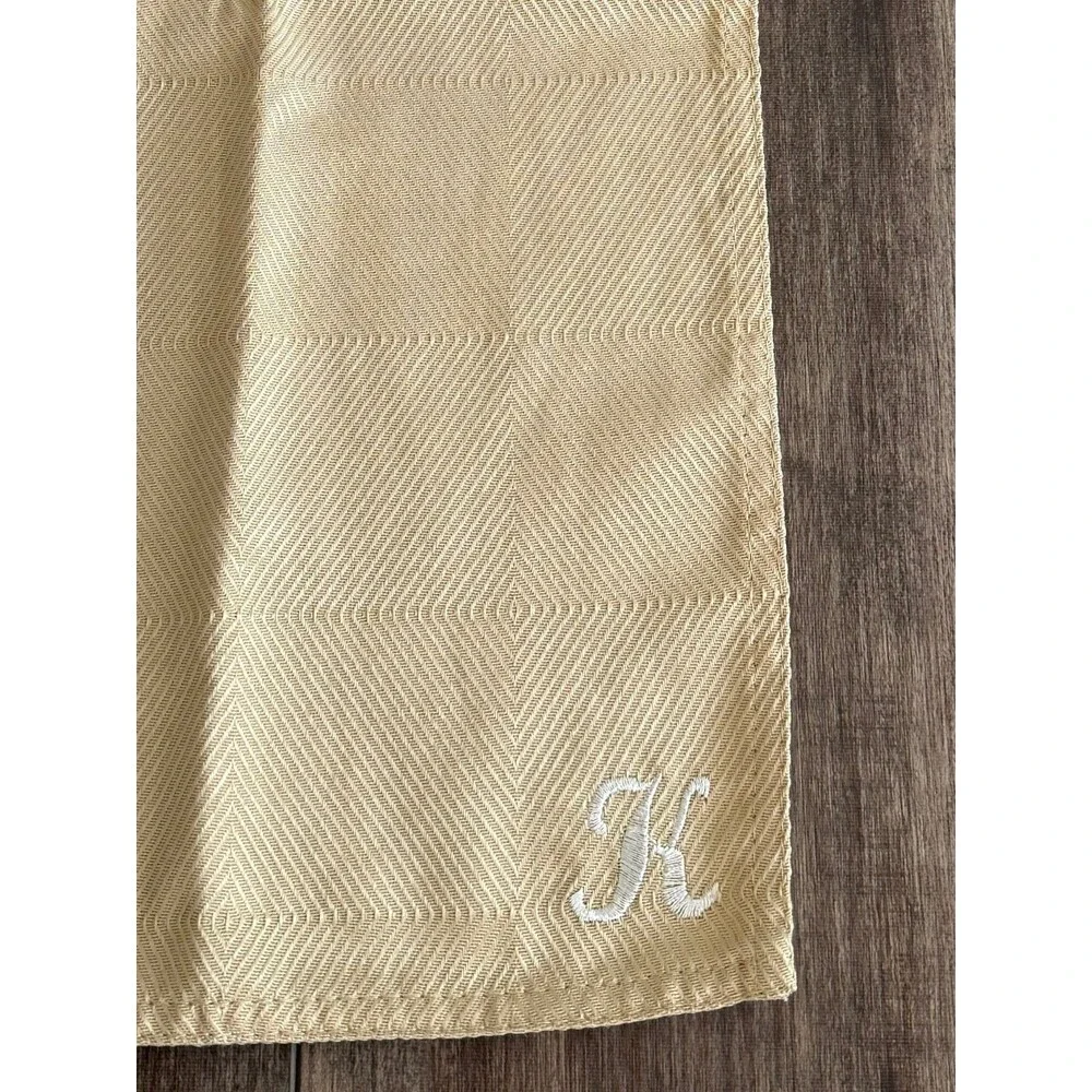 Lauren Ralph Lauren Gold Herringbone Cloth Dinner Napkin Monogrammed Letter K